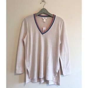 LOFT Outlet Cream Lounge Stripe V-neck Top